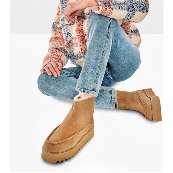 UGG Classic Rising Heel Platform Zip Boots size 7 Suede Tan Chestnut - Picture 1 of 11